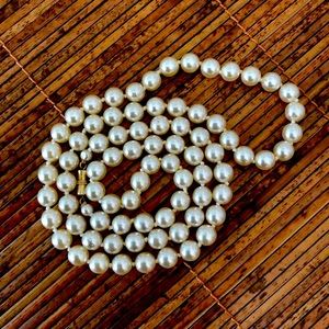 Vintage Glass Pearl Necklace 28” Cream Color